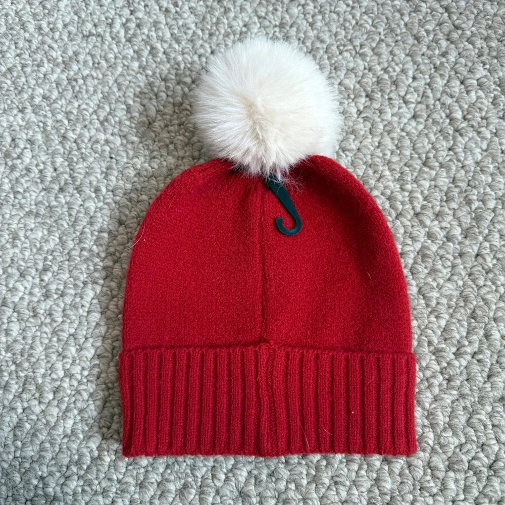 Kids Red Snow Beanie Faux Fur Pom Pom Winter Toddler‎ Hat OSFM NWT